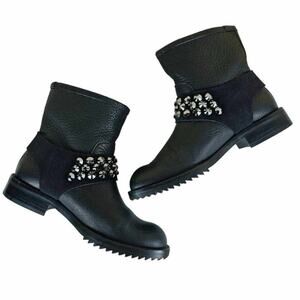 Pedro Garcia Kian Crystal Studded Leather Biker Moto Boots Size 38